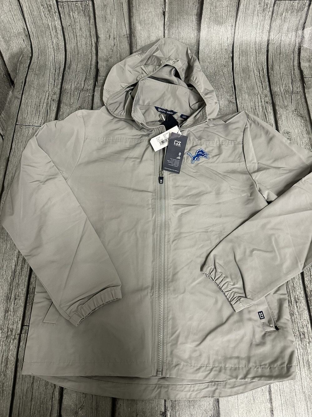 NWT Men’s Cutter & Buck Detroit Lions Charter Eco Jacket Full Zip Small Grey SM